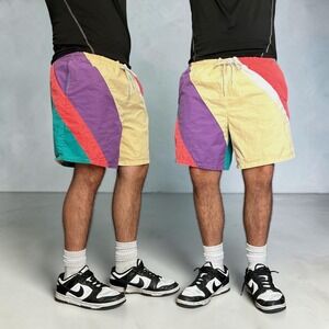Oceanside Vintage Colorblock Swim Trunks Multi-Color Retro 90s Size Medium